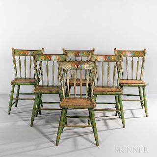 Set of Six Paint-decorated Chairs