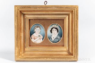 American School, Early 19th Century  Two Portrait Miniatures: A Daughter and Mother