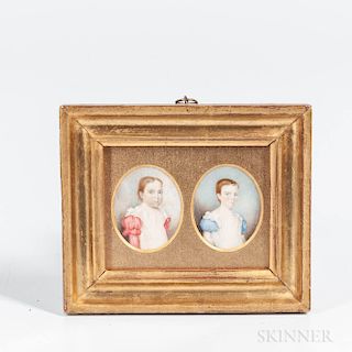 American School, Late 18th Century  Two Portrait Miniatures, Reportedly Children of the Clark Family, Nantucket, Massachusetts