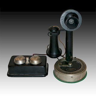S.H. COUCH AUTOMATIC CANDLESTICK PHONE AND RINGER