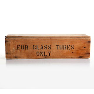 ANTIQUE 19TH CENTURY GLASS TUBE LIGHT BULBS & WOOD CASE