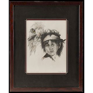 LIMITED EDITION PRINT OF A NATIVE AMERICAN BOY AND EAGLE