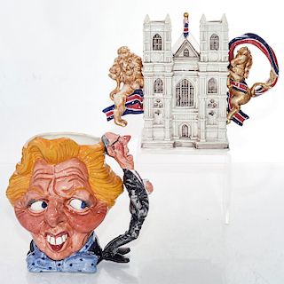 2 CHARACTER JUGS; MARGARET THATCHER, WESTMINSTER ABBEY