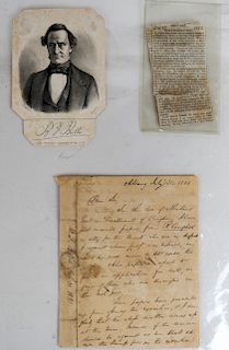 Letter Aaron Burr to Benj. F. Butler; Funeral Card