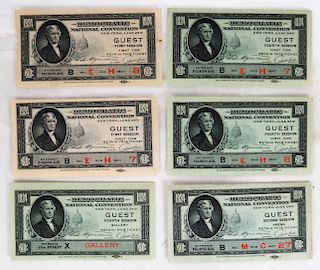 Six 1924 Democratic Convention Guest Tickets