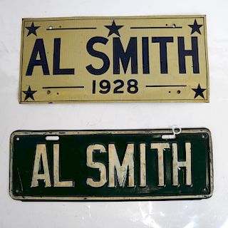 1928 Al Smith License Plate with Another Tag