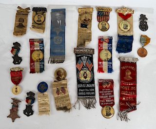 Lot of Grand Army Ribbons, Badges