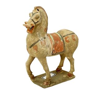 Chinese Polychrome Pottery  Horse, Han Dynasty. 