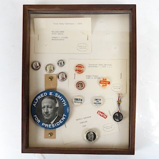 Framed Al Smith & Socialist Buttons,1928-1932