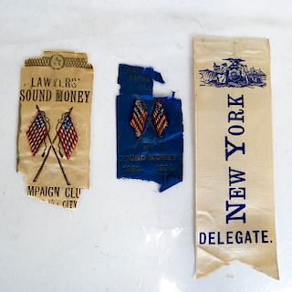 Lot of 5 "Sound Money" Republican 1896 Ribbons