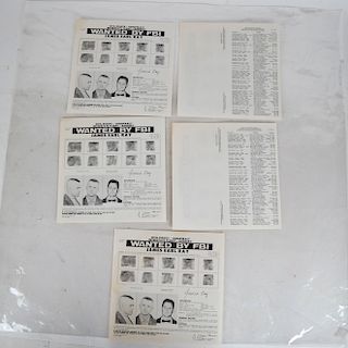 Five James Earl Ray - FBI "Wanted" Mailer Cards