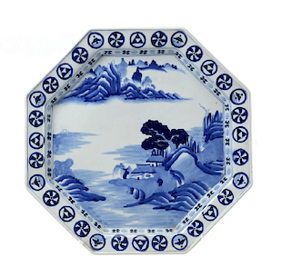 Large Hexagonal Blue and White Charger, Late Edo Period