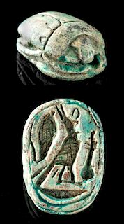 Egyptian Glazed Faience Scarab w/ Inscription, ex Mitry