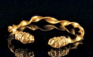 Published Greek 22K+ Gold Bracelet w/ Lion Head Finials