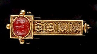 22K+ Gold Pin w/ Etruscan Carnelian Scarab