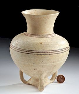 Rare Canaanite Chocolate-on-White Footed Vessel