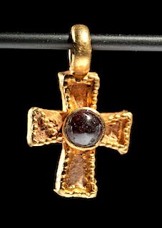 Published Byzantine 24K Gold Cross w/ Garnet