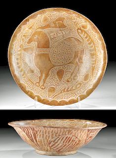 Abbasid Lustreware Pottery Bowl with Ibex Motif