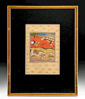 Framed 18th C. Mughal Painting - Horse Killing Tiger