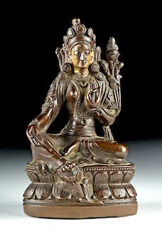 19th C. Tibetan Brass Goddess Figure - Green Tara