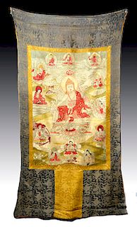 19th C. Tibetan Embroidered Silk Thangka - Tsongkhapa
