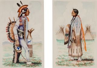 Andrew Standing Soldier
(Oglala Lakota, 1917-1967)
Two Portraits, Indian Man and Indian Woman, 1953