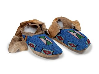 Northern Plains Beaded Hide Soft-Soled Moccasins
length 9 inches