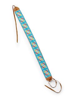 Sioux Loom Beaded Belt on Cowhide
bead panel length 24 x width 2 inches; overall length 26 1/2 inches