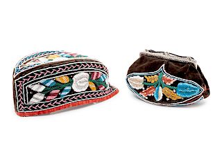 Iroquois Beaded Hat and Purse
length of hat 11 1/2 inches; length of purse 8 inches
