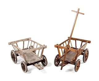 Two Children's Wagons
largest height 16 1/4 x length 27 x width 18 1/2 inches