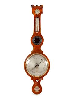 Regency Style Mahogany, Ebonized and Brass Mounted Wheel Barometer height 42 x width 12 inches