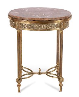 Louis XVI Style Brass Mounted and Marble Top Oval Side Table 
height 30 x width 25 x depth 16 inches