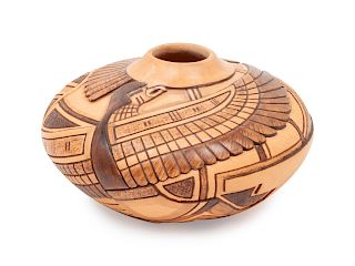 Tom Polacca 
(Hopi, 1935- 2003)
Carved Eagle Dancer Vase