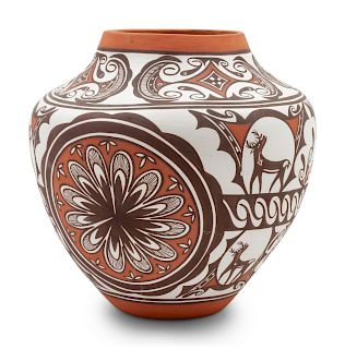 Noreen Simplicio
(Zuni, 20th Century)
Zuni Polychrome Vase, with deer and flowers, 1997