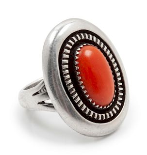 Silver and Coral Ring