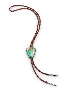 Silver and Turquoise Bolo Tie
length 44 1/2 inches, slide length 2 x 1/4 x width 1 1/4 inches