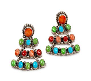 Don Lucas
(American, 20th Century)
Silver and Multi-Stone Inlay Earrings