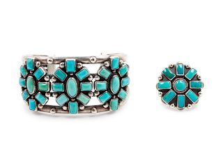 Verdy Jake 
(Dine, 20th Century)
Silver and Turquoise Bracelet, together with ring by Frederico Jemenez (Mexican, b. 1941)