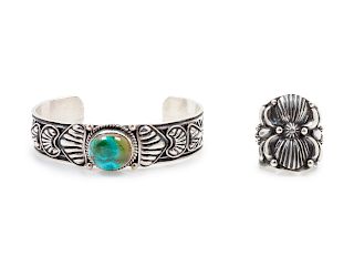 Darryl Becenti
(Dine, b. 1957)
Sterling Silver Ring, together with Turquoise and Sterling Silver Cuff Bracelet