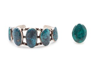 Herbert Ration
(Dine, b. 1948)
Blue Turquoise Cuff, together with a turquoise ring