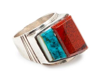 Native American Sterling Silver and Stone Inlay Ring