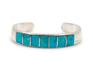 Ted Charveze
(Isleta, 1936-1990)
Silver and Turquoise Inlay Bracelet