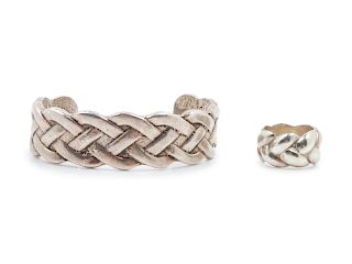 Silver Braided Cast Cuff with Zina Ring
bracelet length 5 x opening 1 5/8 x width 3/4 inches