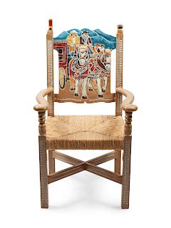 Painted Stagecoach Wood and Wicker Chair
height 43 x width 24 x depth 21 inches