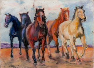 Joan Hultgren (American, 20th Century), Mesa (Running Horses)11 x 15 inches