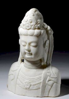 19th C. Chinese Marble Bust of Bodhisattva / Kuan Yin