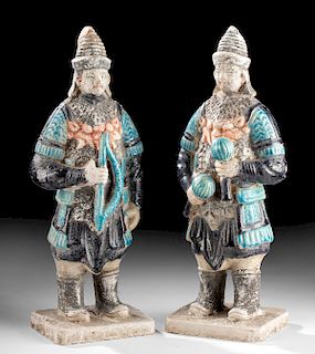 Pair of Chinese Ming Dynasty Pottery Soldiers
