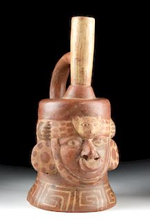 Moche Bichrome Portrait Vessel w/ Jaguar Headdress