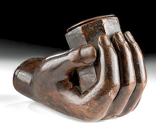 19th C. Iroquois / Seneca Wood Pipe - Upturned Hand