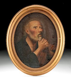 Framed Spanish Baroque Painting of Praying Man
